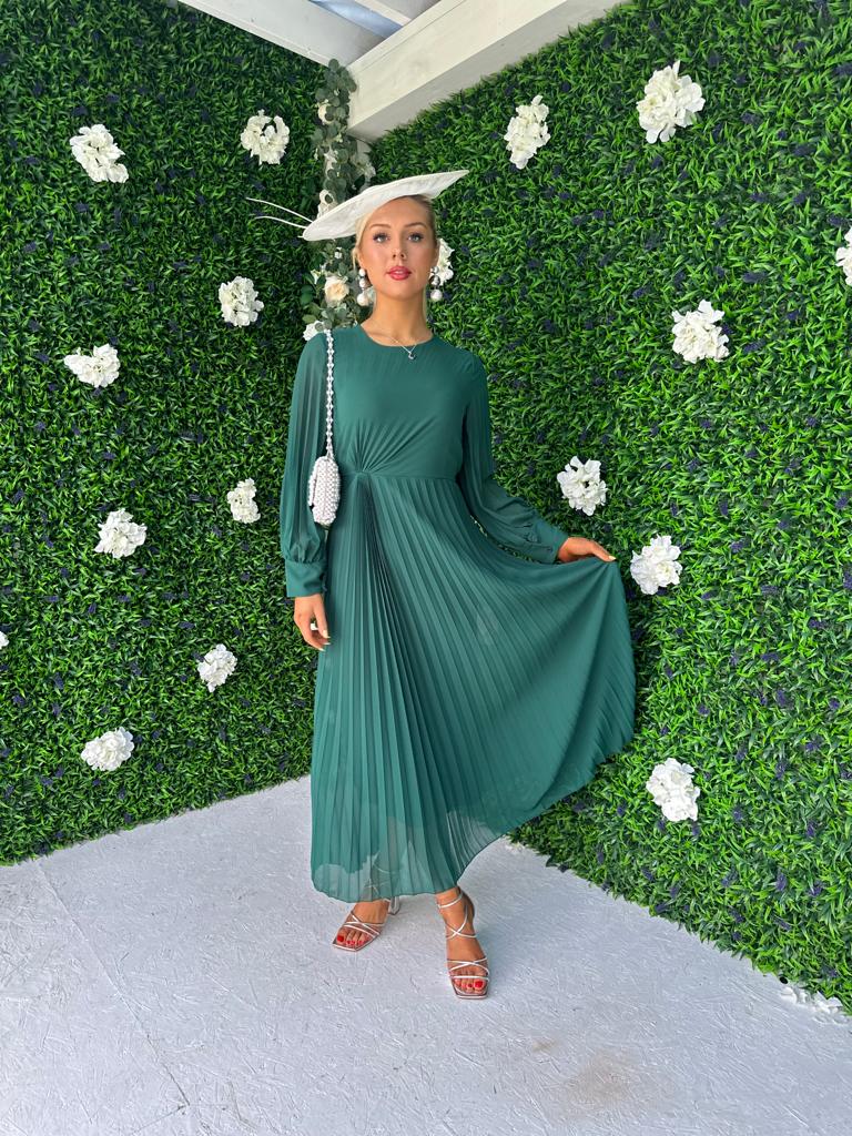 Janis Pleated Midi Dress Forest
