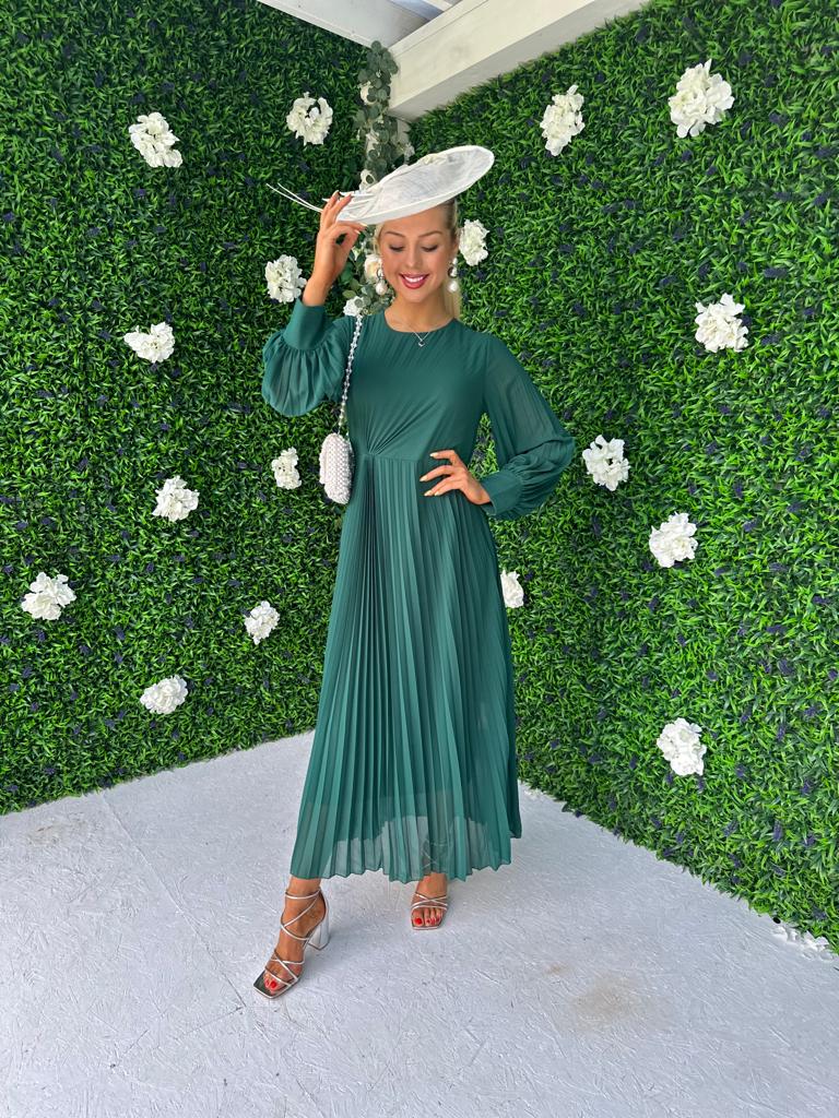 Janis Pleated Midi Dress Forest