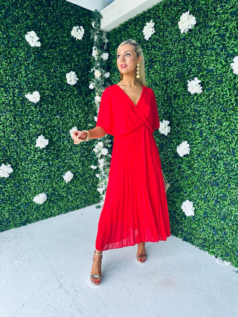 Fergie Pleated Dress Red