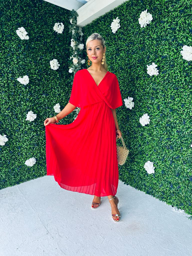 Fergie Pleated Dress Red