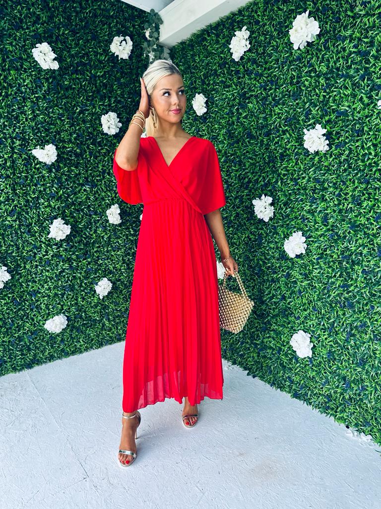 Fergie Pleated Dress Red