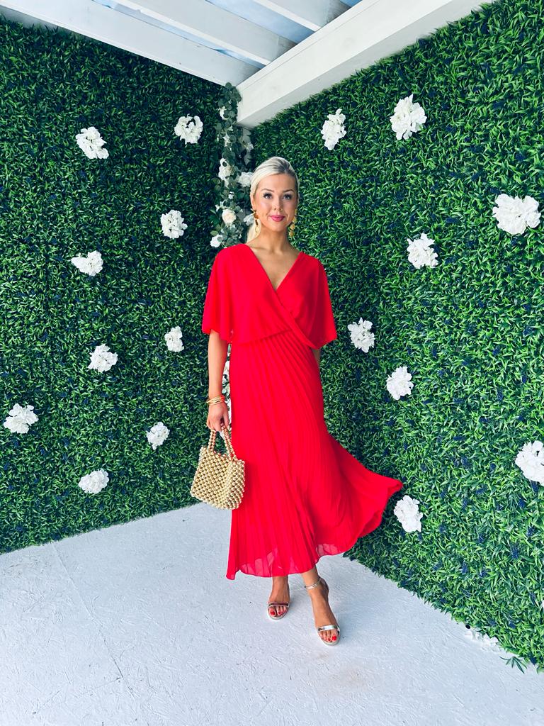 Fergie Pleated Dress Red