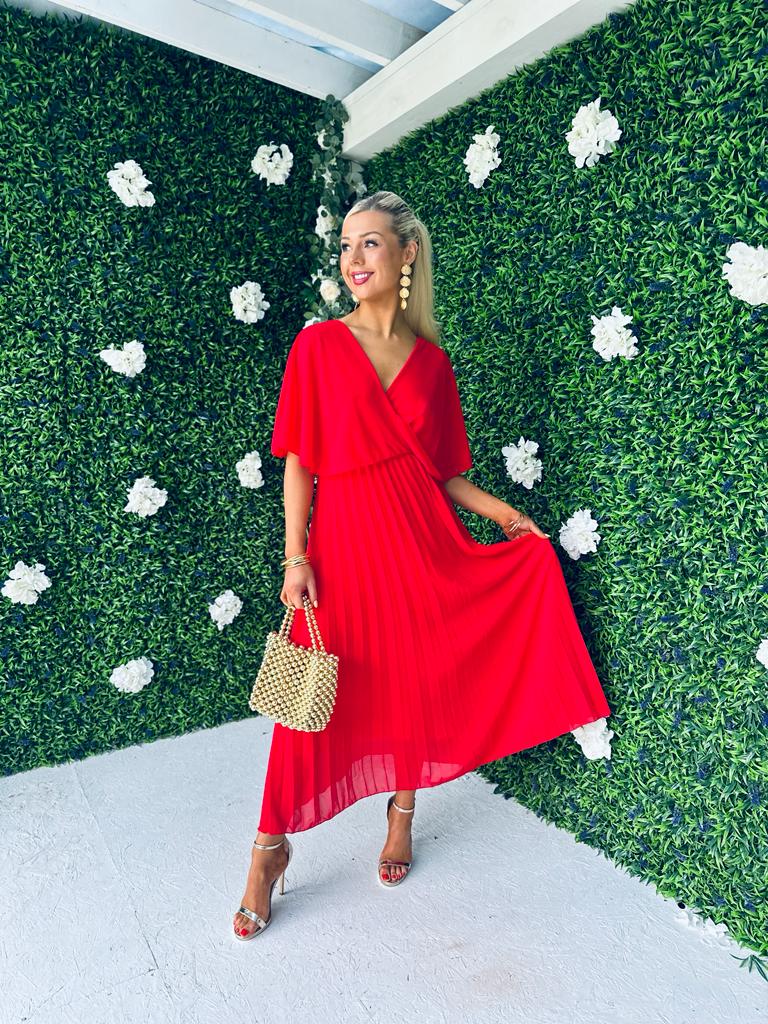 Fergie Pleated Dress Red