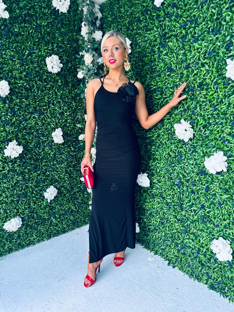 Mary Corsage Strappy Maxi Dress Black