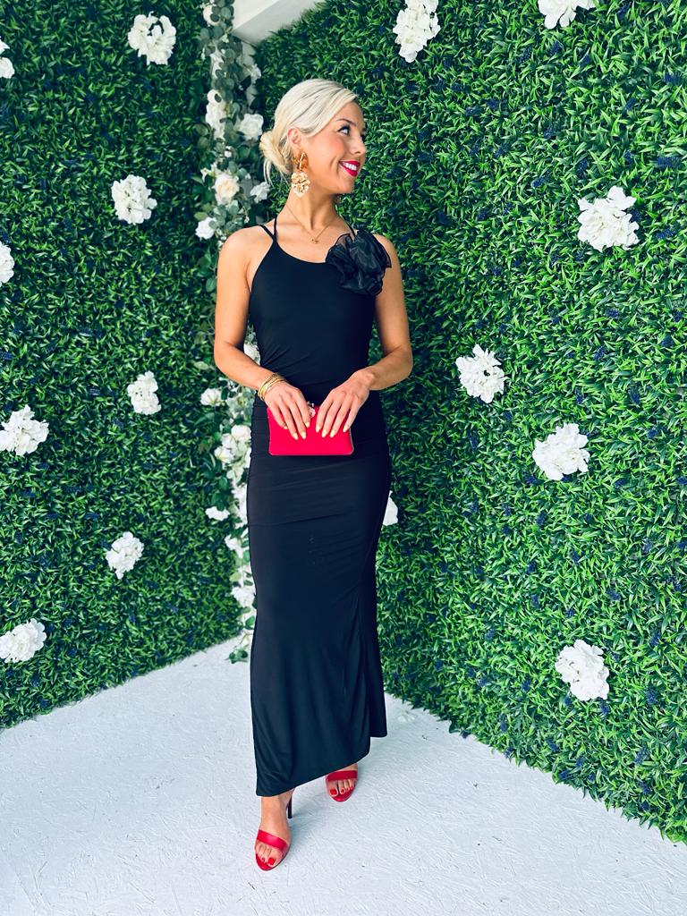 Mary Corsage Strappy Maxi Dress Black