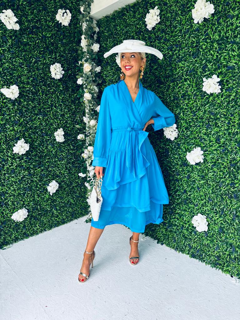 Jen Layered Midi Dress Sky Blue