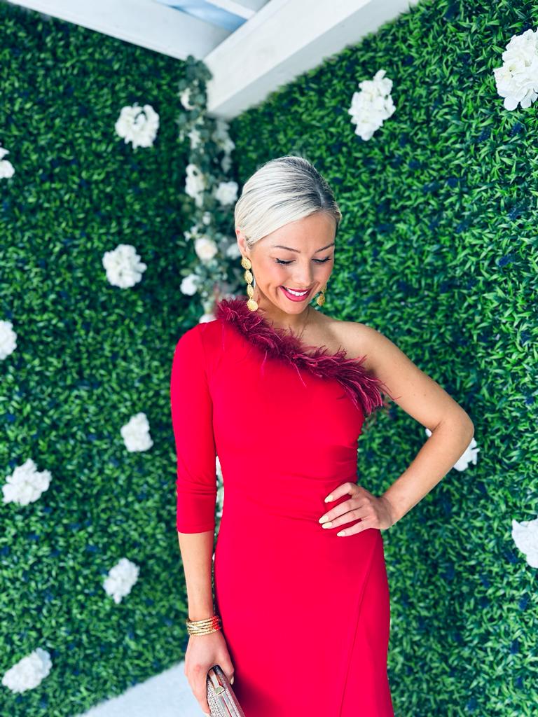 Taylor Feather Detail Maxi Dress Rouge