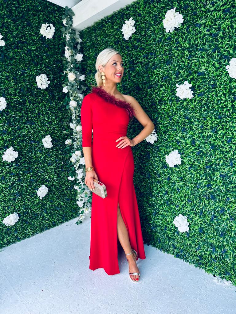 Taylor Feather Detail Maxi Dress Rouge