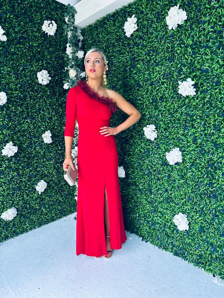 Taylor Feather Detail Maxi Dress Rouge