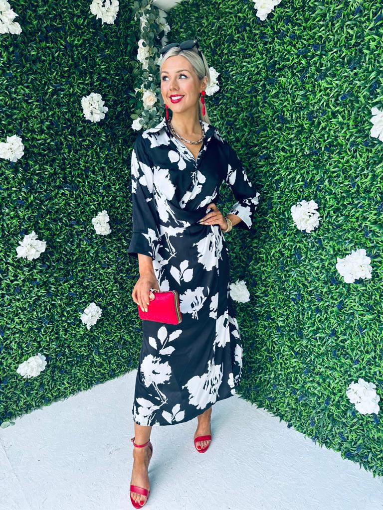 Alana Draped Midi Dress Monochrome