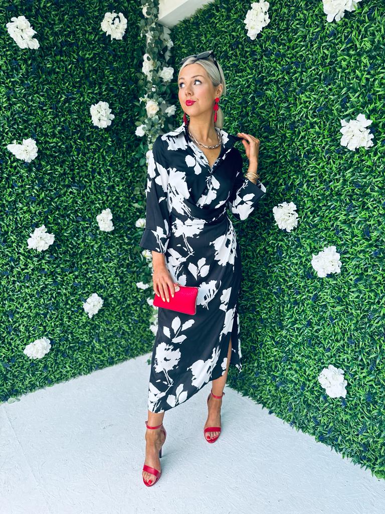 Alana Draped Midi Dress Monochrome