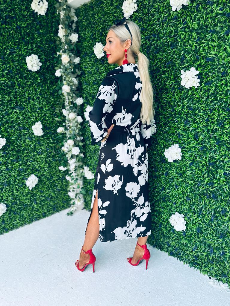 Alana Draped Midi Dress Monochrome
