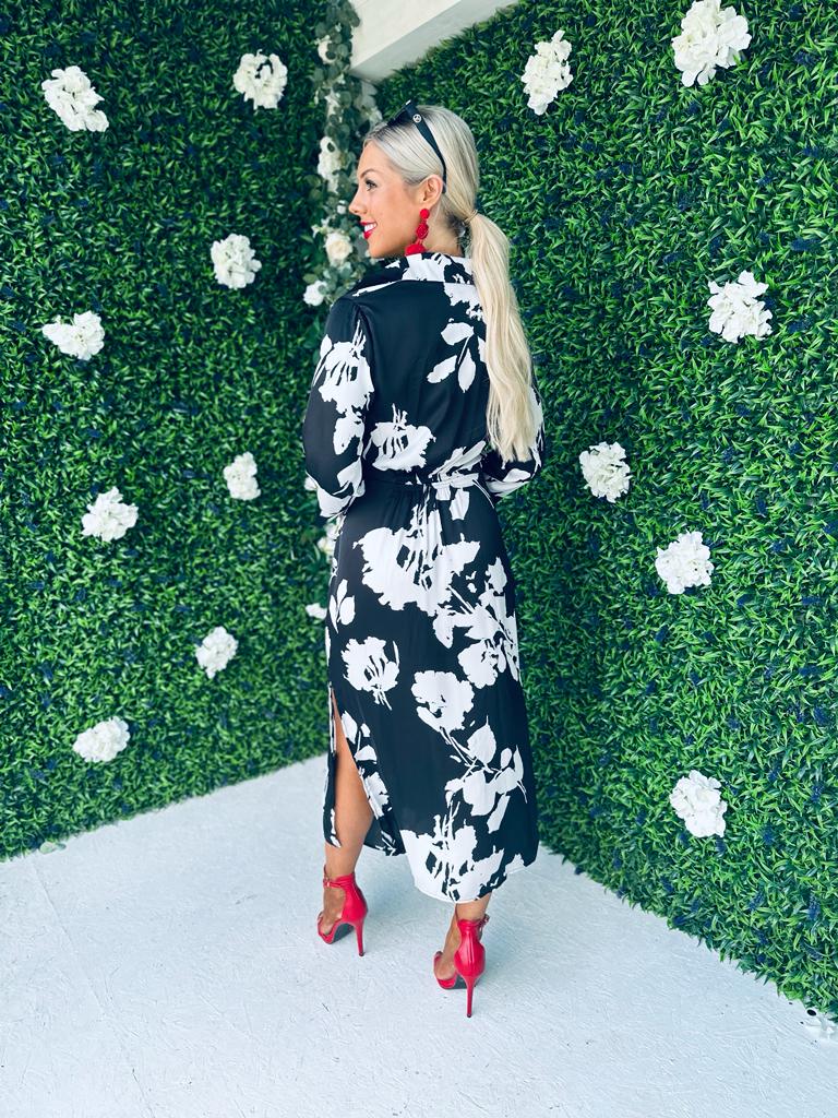 Alana Draped Midi Dress Monochrome