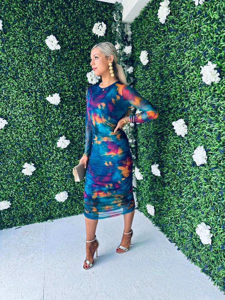 Gwen Mesh Midi Dress Teal