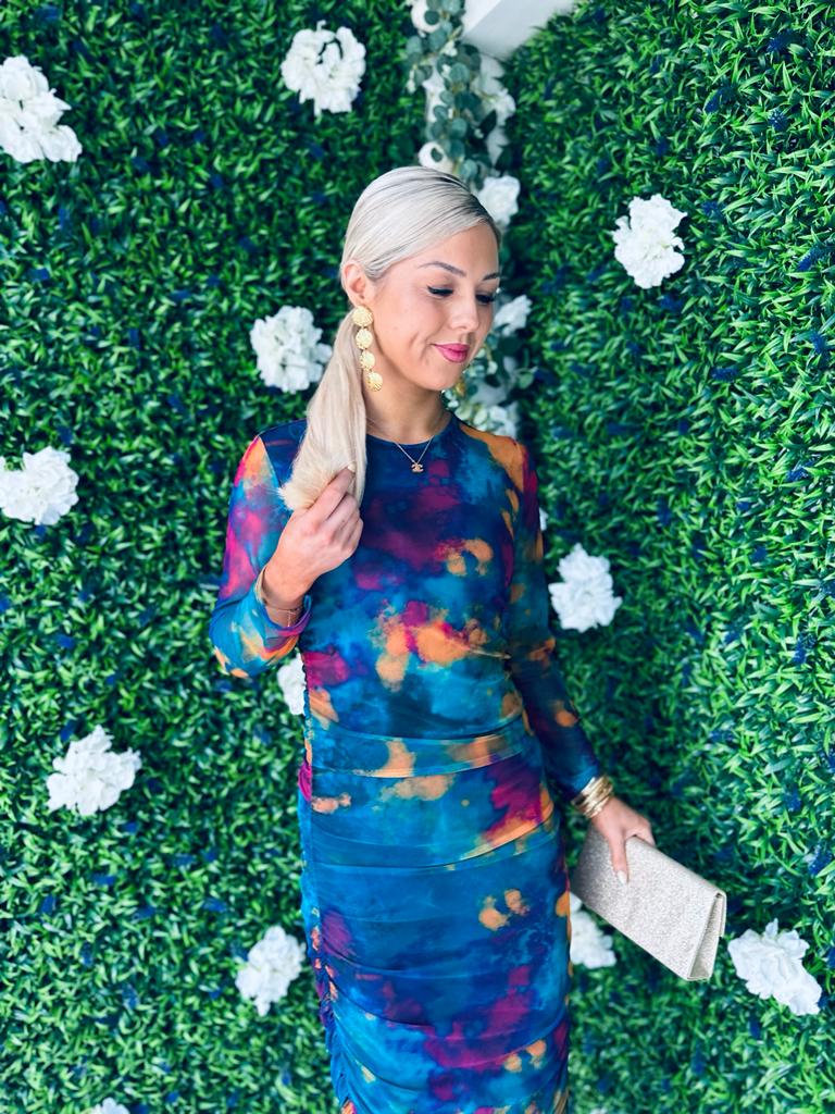 Gwen Mesh Midi Dress Teal