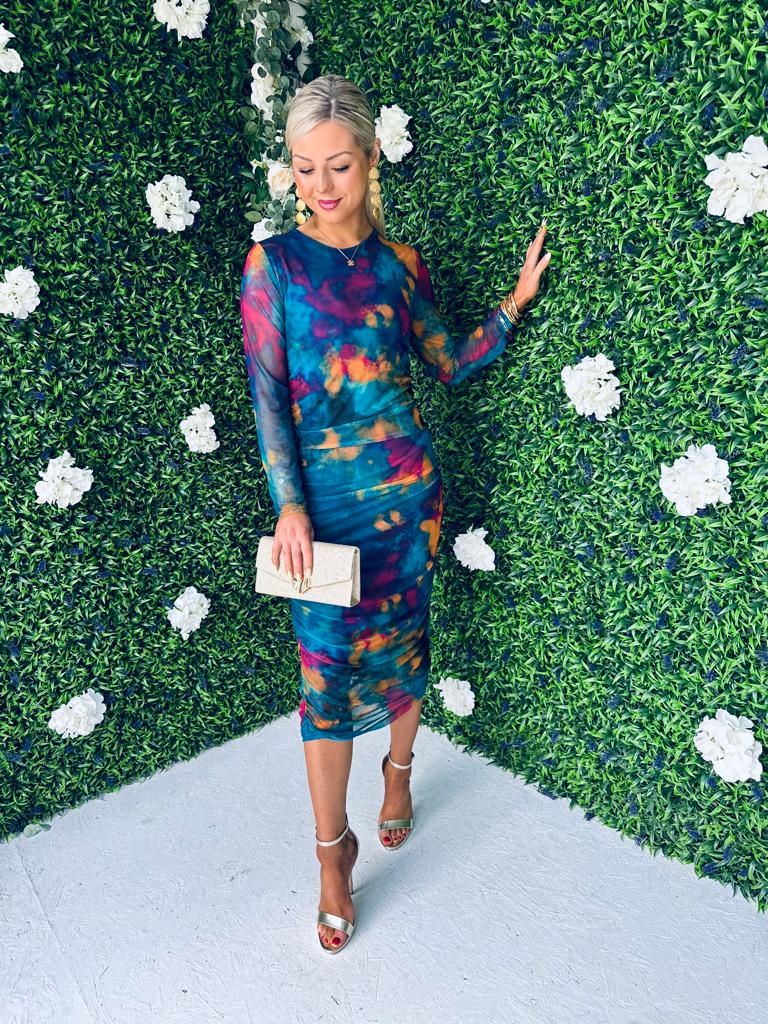 Gwen Mesh Midi Dress Teal