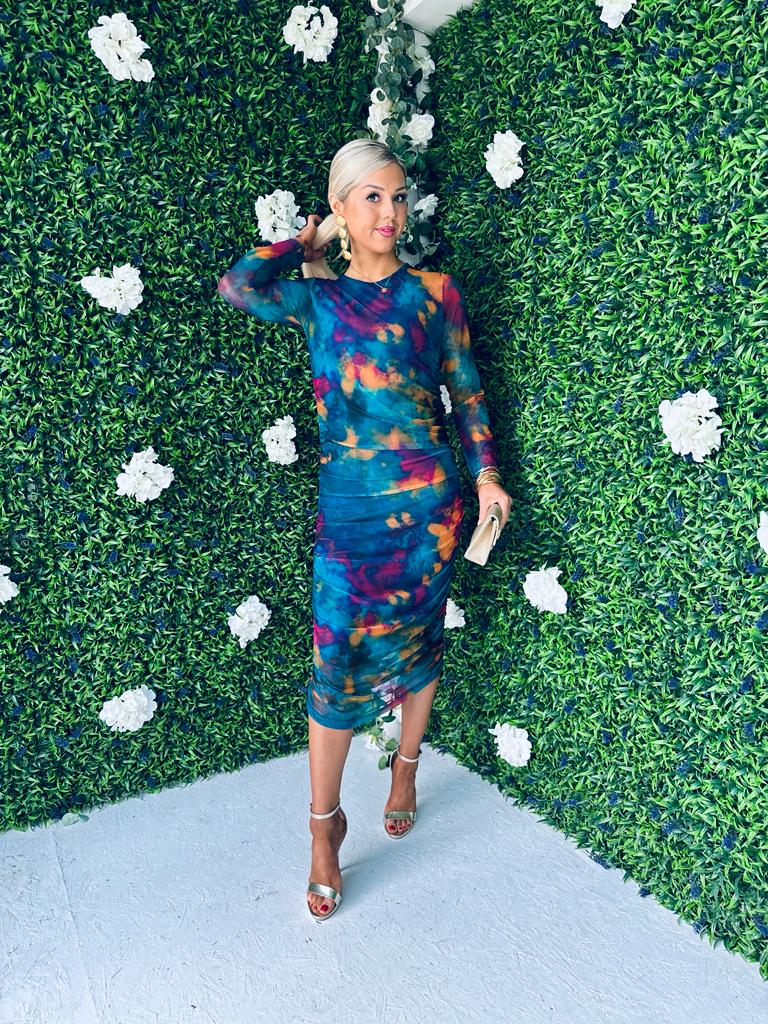 Gwen Mesh Midi Dress Teal