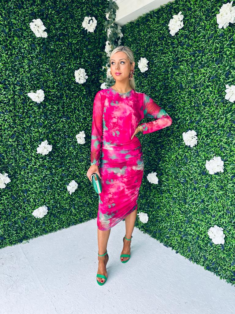 Gwen Mesh Midi Dress Ruby