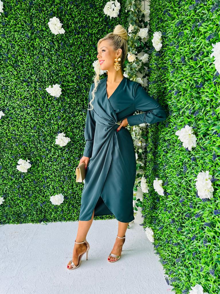 Marian Gold Buckle Midi Dress Teal