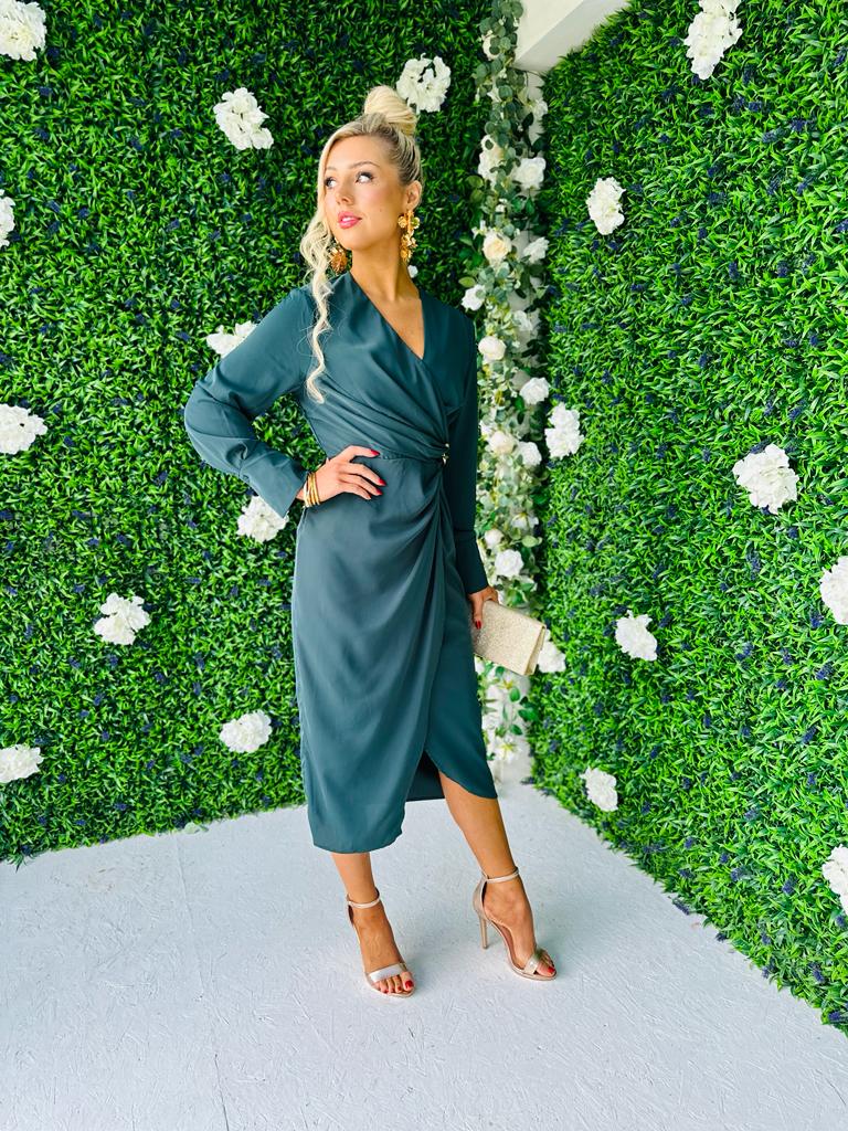 Marian Gold Buckle Midi Dress Teal