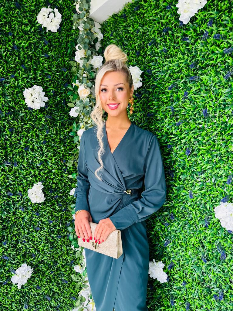 Marian Gold Buckle Midi Dress Teal