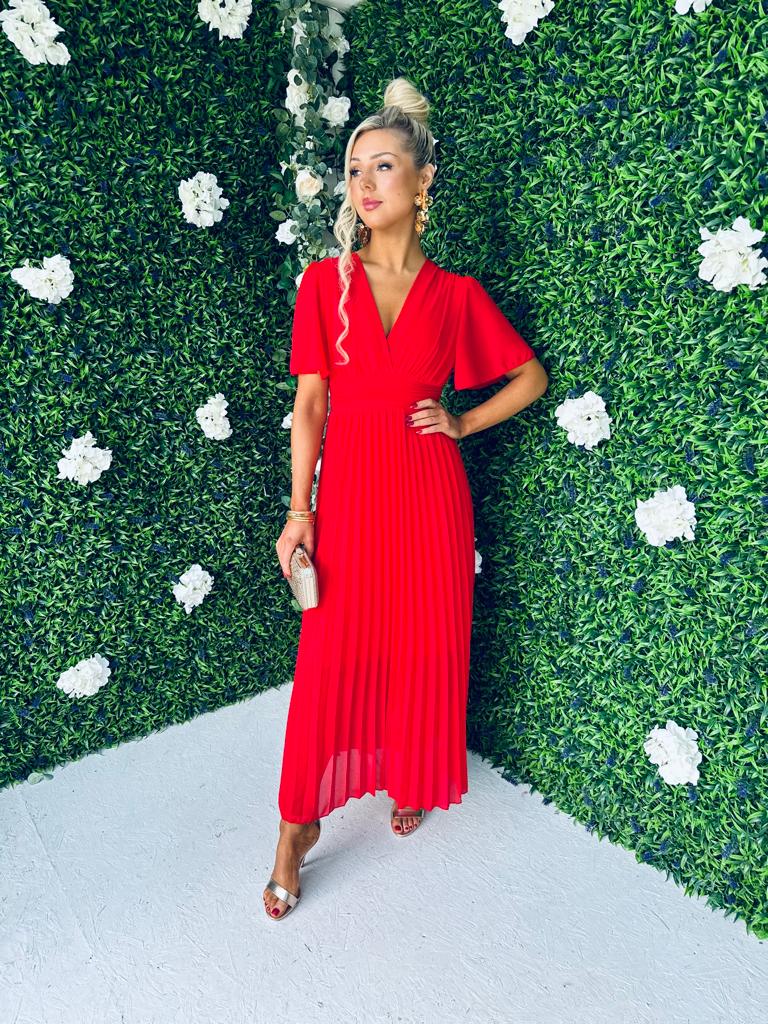 Orla Banded Midi Dress Red
