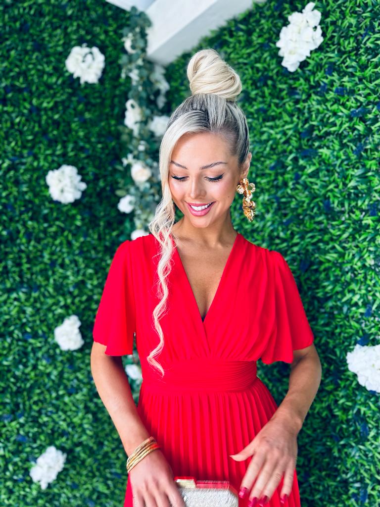 Orla Banded Midi Dress Red