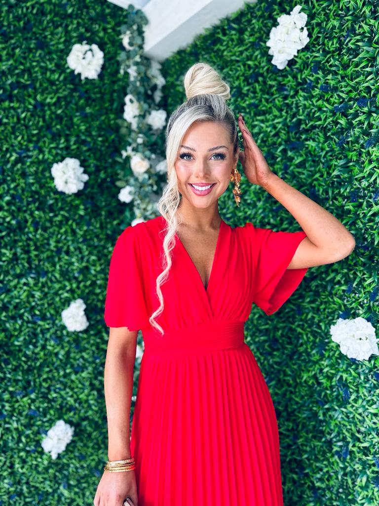 Orla Banded Midi Dress Red