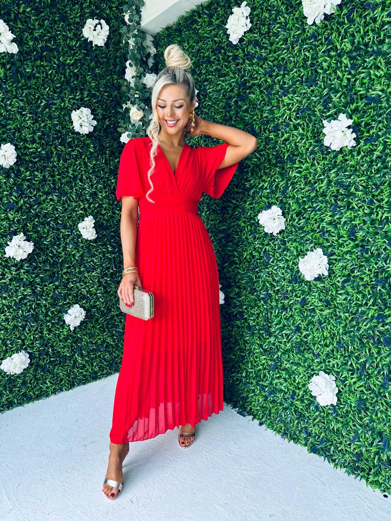 Orla Banded Midi Dress Red