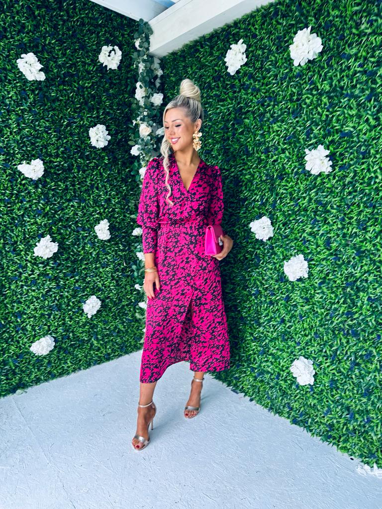 Lindi Detailed Midi Dress Cerise