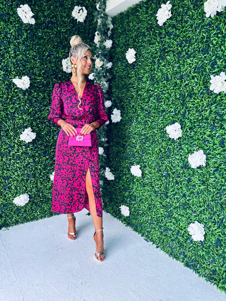 Lindi Detailed Midi Dress Cerise