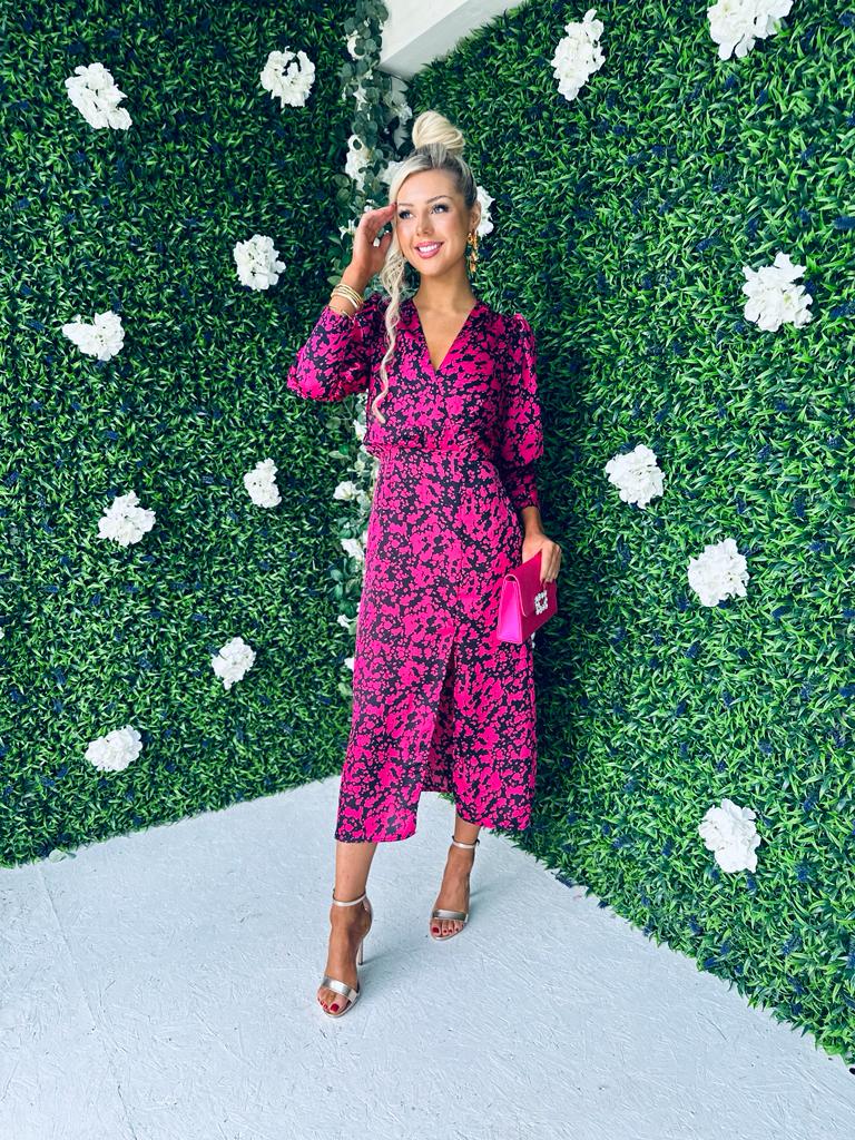Lindi Detailed Midi Dress Cerise