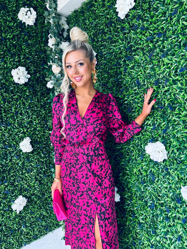 Lindi Detailed Midi Dress Cerise