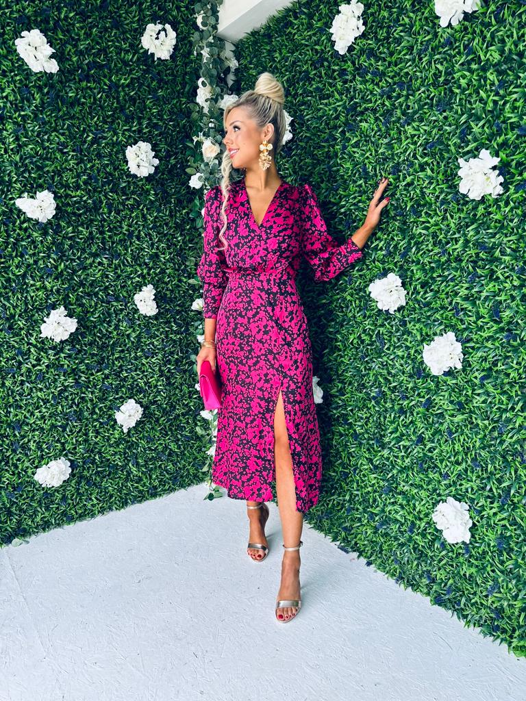 Lindi Detailed Midi Dress Cerise