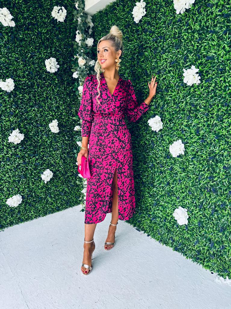 Lindi Detailed Midi Dress Cerise
