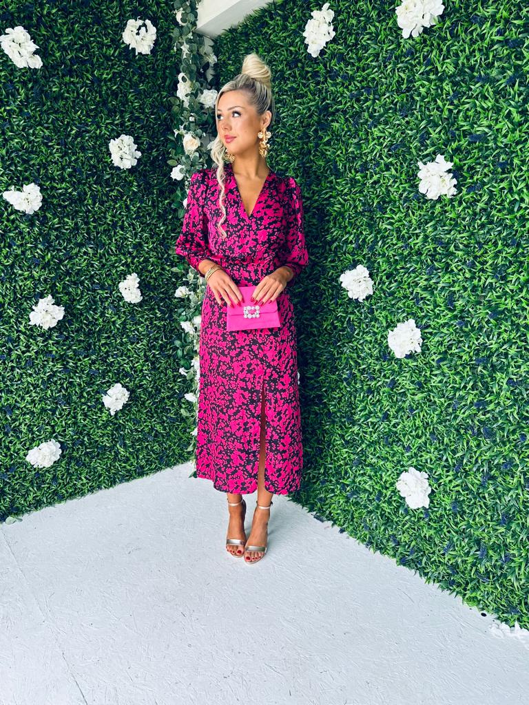 Lindi Detailed Midi Dress Cerise