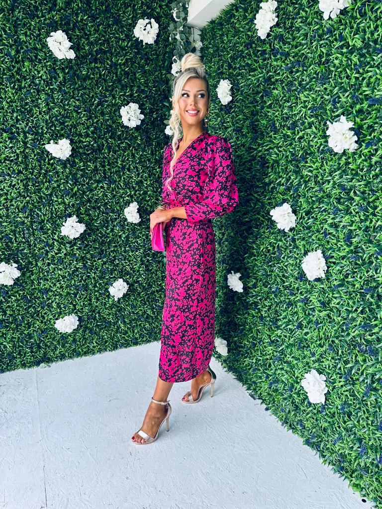 Lindi Detailed Midi Dress Cerise
