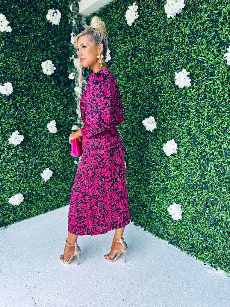 Lindi Detailed Midi Dress Cerise