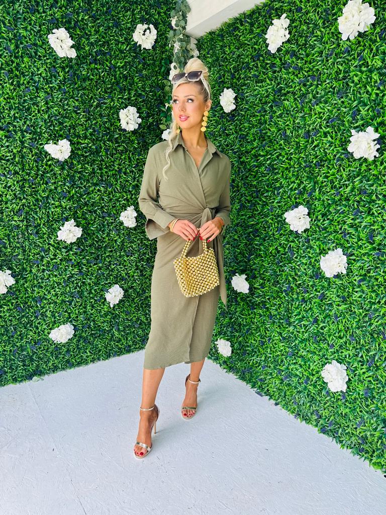 Alba Wrap Midi Dress Khaki