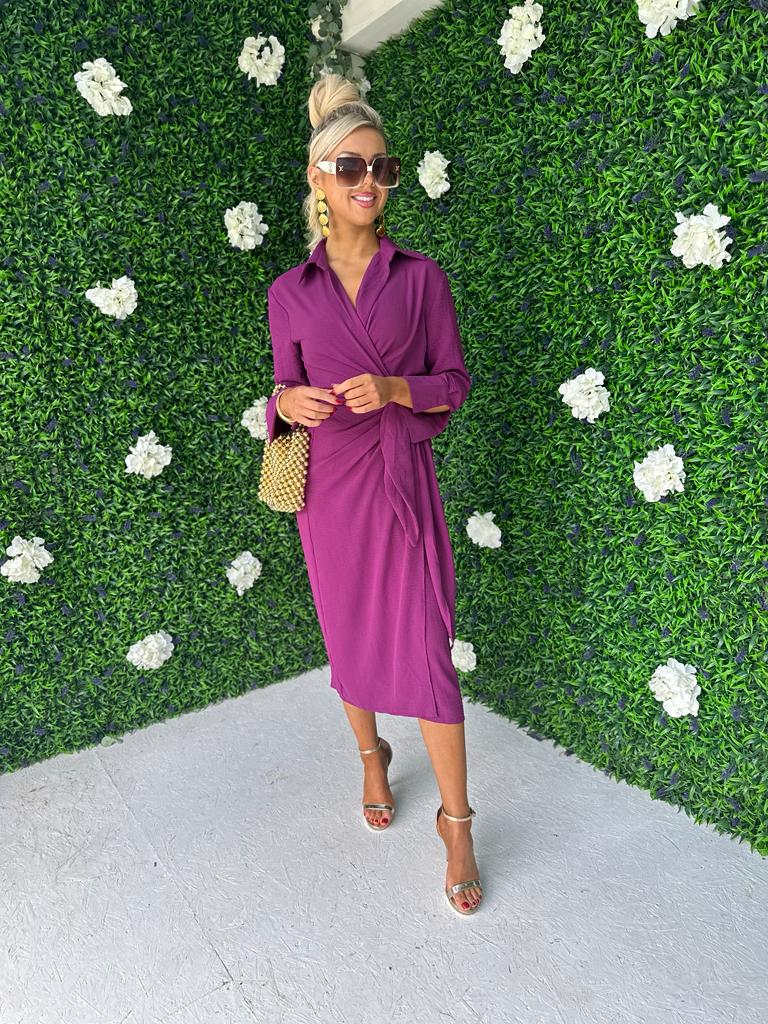 Alba Wrap Midi Dress Berry