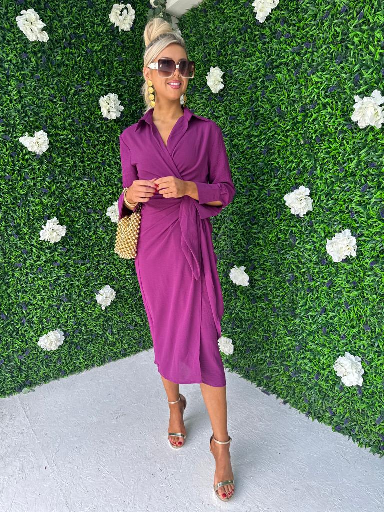Alba Wrap Midi Dress Berry