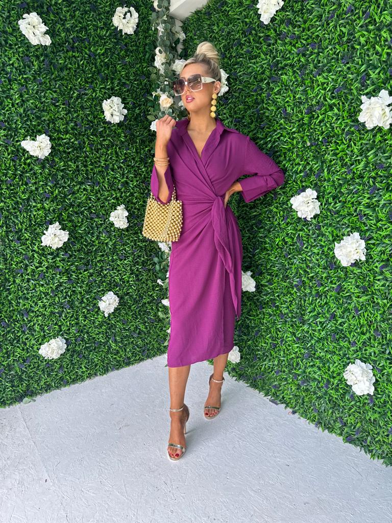 Alba Wrap Midi Dress Berry