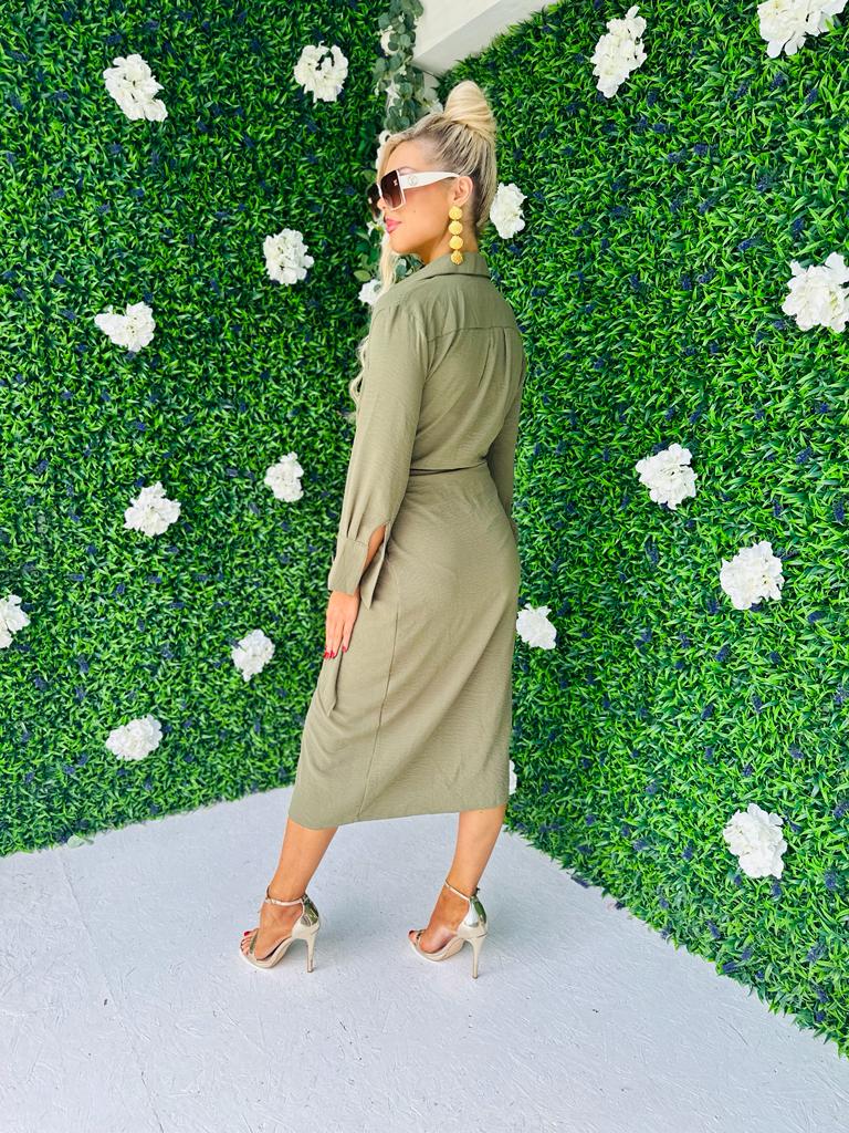 Alba Wrap Midi Dress Khaki