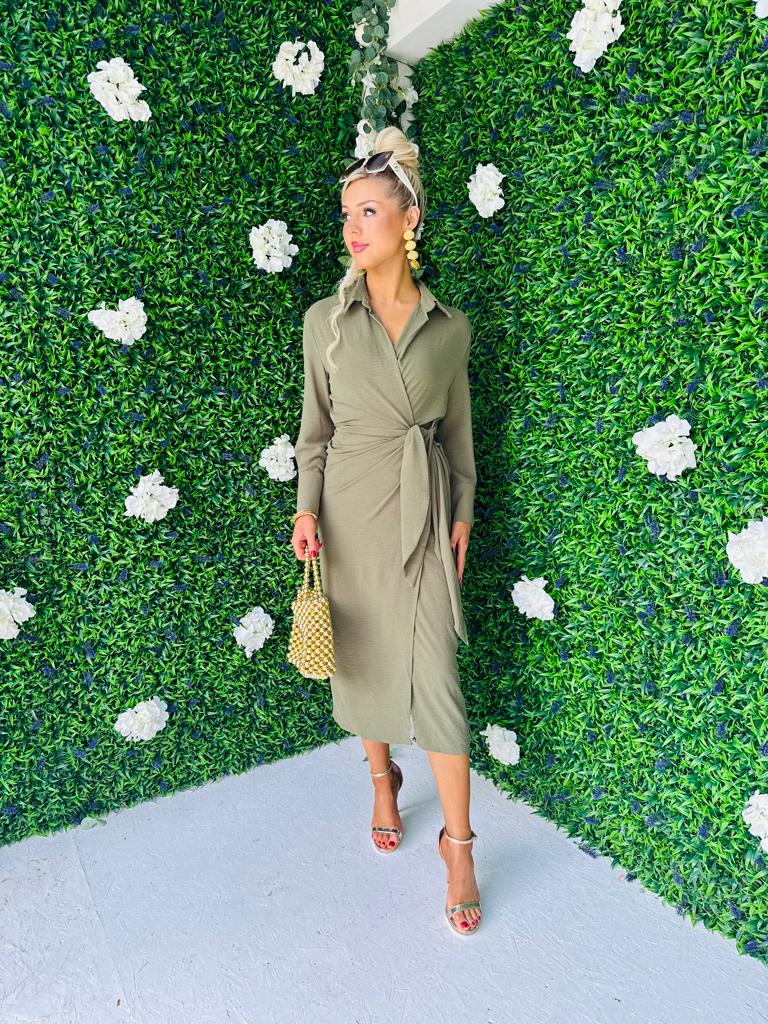 Alba Wrap Midi Dress Khaki