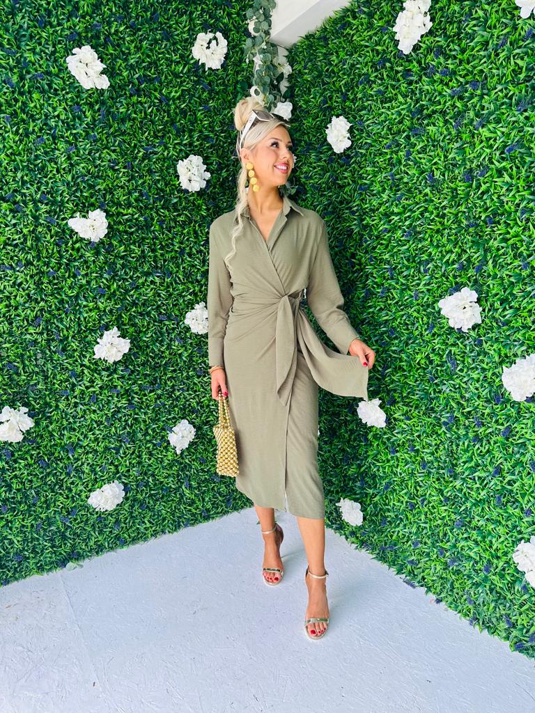 Alba Wrap Midi Dress Khaki