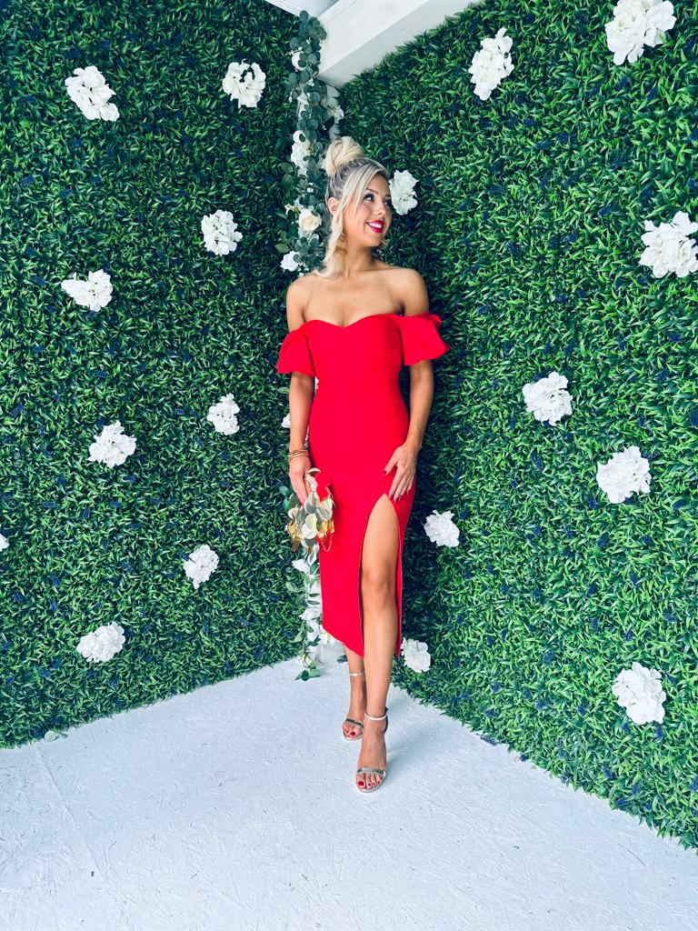 Matilda Bardot Midi Dress Red