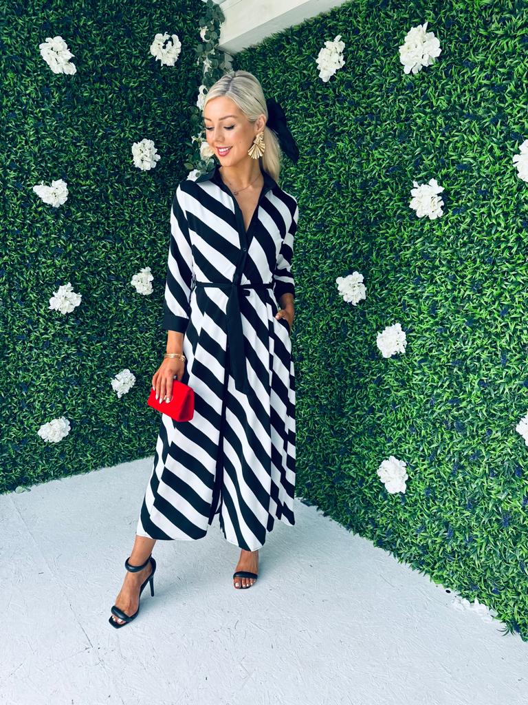 Brielle Shirt Maxi Dress Black White Stripe PRE ORDER Arriving 23 Sep
