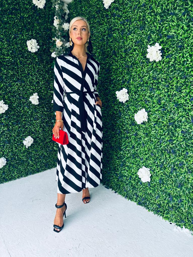 Brielle Shirt Maxi Dress Black White Stripe PRE ORDER Arriving 23 Sep