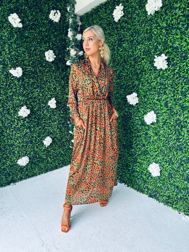 Hana Midaxi Dress Animal Green