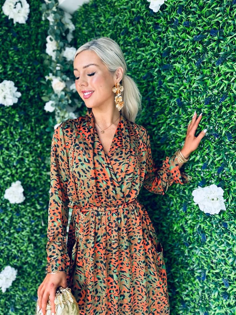 Hana Midaxi Dress Animal Green